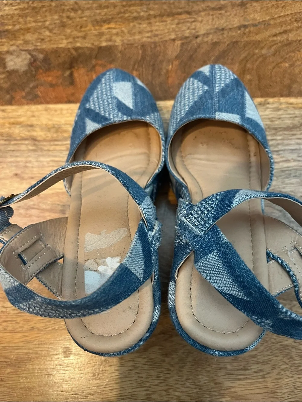 Denim Geometric Platform Mary Janes in Blue